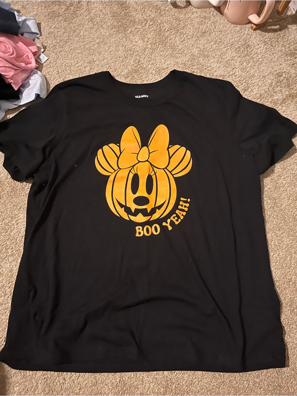 Old Navy Black Short-Sleeve Tee with Orange Pumpkin Minnie Graphic